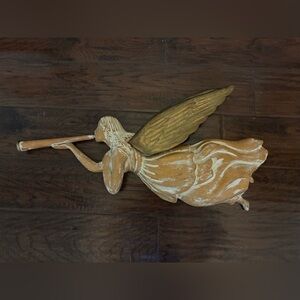 Sarreid LTD Angel 22 inch wall hanging wood with brass metal wings